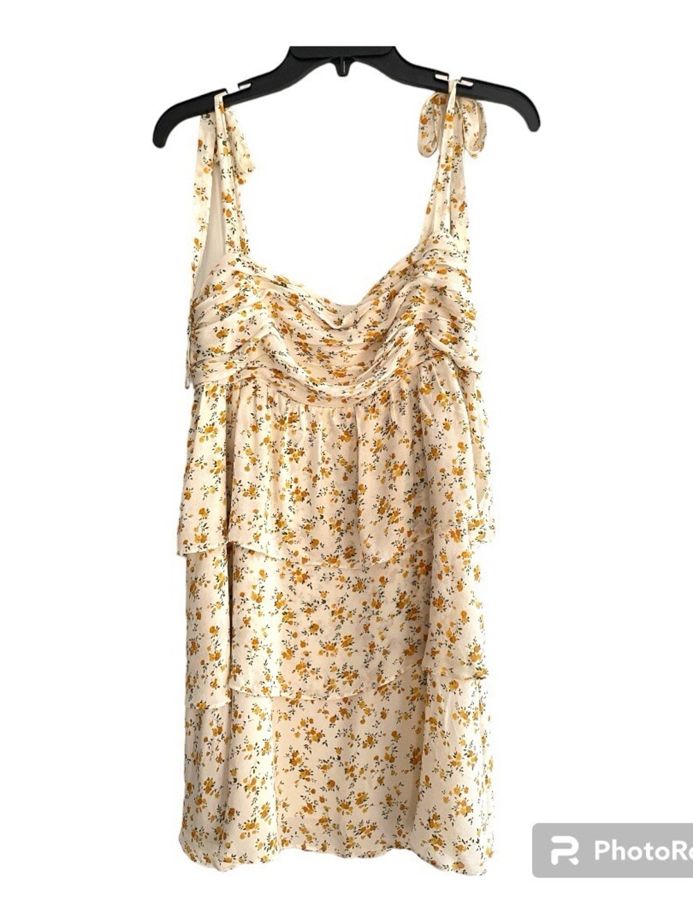 Reformation Avni Yellow Floral Tiered Mini Sundress in Adagio Size L - Picture 2 of 3